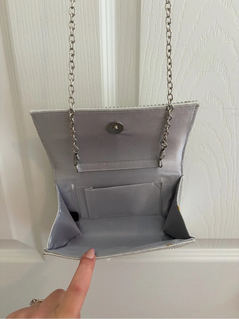 Silver Rhinestone Chain Crossbody Clutch